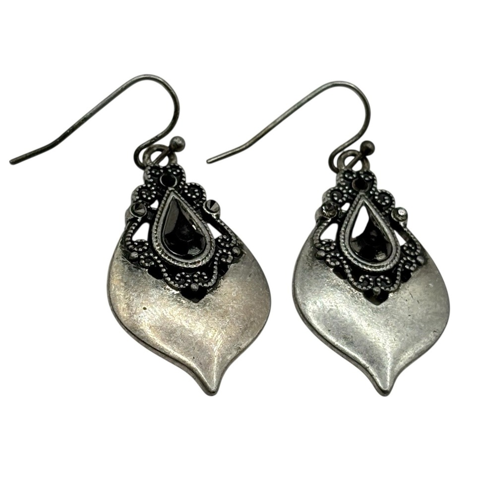 Lia Sophia Earrings‎ Dangle Drop Rhinestone Matte Silver Tone Teardrop Open Work